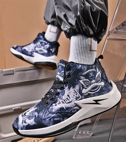 Высокие спортивные кроссовки с драконом амортизирующие для подростков серые DO20397-1 фото