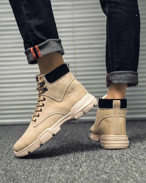 Мужские бежевые берцы с тканевым задником DZ10051-1 фото