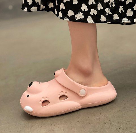 Модные женские тапочки кроксы мишки розовый DS10165-6 фото