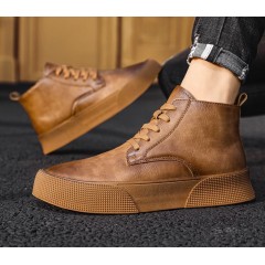 Коричневые высокие мужские ботинки на шнуровке с эффектом потертости
