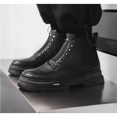 Черные мужские осенние ботинки челси с заклепками на толстой подошве