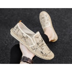 Мужская летняя дышащая обувь из ткани - бежевые эспадрилии под мрамор