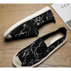 Мужская летняя дышащая обувь из ткани - черные эспадрилии под мрамор