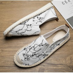 Мужская летняя дышащая обувь из ткани - белые эспадрилии под мрамор