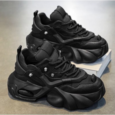 Оригинальные мужские черные кроссовки на очень высокой толстой подошве