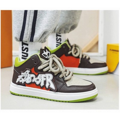 Чоловічі високі яскраві кросівки дутиши - коричневі з салатовим - американський стиль Little Devil