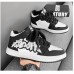 Чоловічі високі яскраві кросівки дутиши - чорні з білим - американський стиль Little Devil