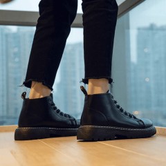 Спортивные мужские ботинки кеды под кожу на шнурках черные