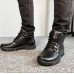Качественные мужские ботинки на меху теплые из натуральной кожи - черный