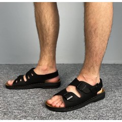 Мужские сандалии натуральная кожа нубук с задником и пряжками черные