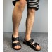 Мужские сандалии натуральные кожаные с задником и пряжками черные