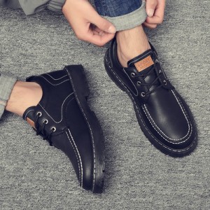 Чоловічі чорні туфлі броги з еко шкіри з білою прошивкою