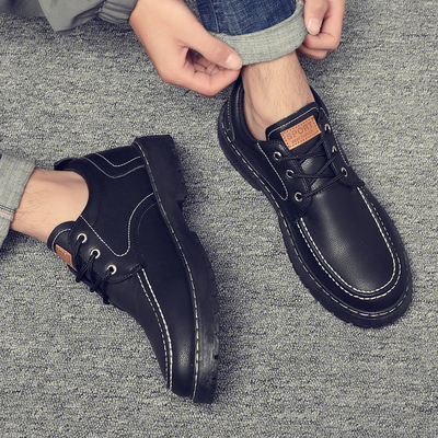 Мужские черные туфли броги с экокожи с белой строчкой