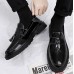 Мужские лаковые черные туфли лоферы с кисточкой