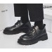 Мужские грубые черные  туфли лоферы с шнурками на высокой подошве 