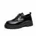 Мужские грубые черные  туфли лоферы с шнурками на высокой подошве 