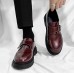 Модные мужские туфли без шнурков с ремешком - бордовые