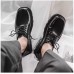 Модные мужские черные туфли с шнурками и квадратным носком - мысом