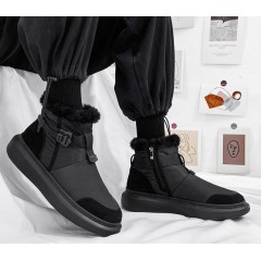 Черные мужские ботинки дутики на плоской подошве