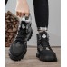 Мужские теплые массивные зимние спортивные ботинки на грубой тракторной подошве - черные с серыми вставками