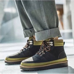 Высокие мужские зимние ботинки с густым мехом, очень теплые - черные с зеленым