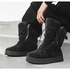 Стильные полностью черные мужские высокие луноходы - ботинки на высокой подошве снегоступы