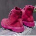 Высокие женские ботинки на шнуровке розовые