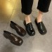 Грубые женские туфли лоферы с квадратным носом - черные