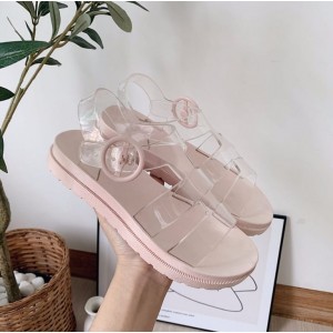 Женские прозрачные летние сандали на розовой подошве