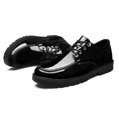 Мужские лаковые черные туфли с круглым носком