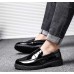 Черные лаковые туфли лоферы без шнурков для мужчин