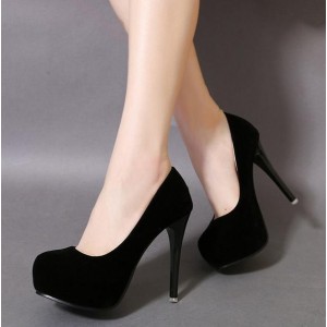 Жіночі туфлі чорні замшеві на високому каблуці