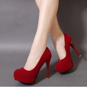 Туфли красные замшевые на высоком каблуке