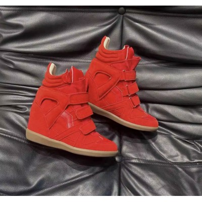 Красные женские кроссовки на танкетке с липучками в стиле сникерсы Маранты яркие