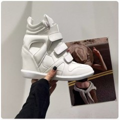 Женские кроссовки сникерсы на платформе белые кожаные - Маранты