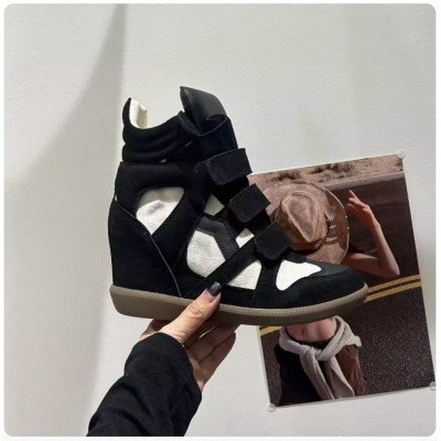 Модные женские кроссовки сникерсы на платформе черные с белым - стиль Маранты