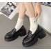 Женские черные туфли лоферы на толстом на небольшом каблуке