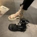 Женские высокие римские босоножки сандалии на высокой подошве с ремешками и переплетами - светлые бежевые