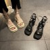Женские высокие римские босоножки сандалии на высокой подошве с ремешками и переплетами - светлые бежевые