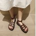 Женские сандали на грубой подошве коричневые с ремешками и пряжкой в ретро стиле