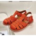 Женские натуральные модные сандалии в стиле marni - ярко оранжевые с ворсом