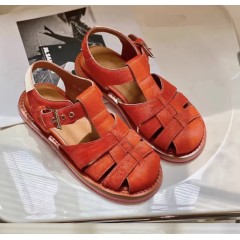 Жіночі натуральні модні сандалі в стилі марні - яскраво помаранчеві з ворсом