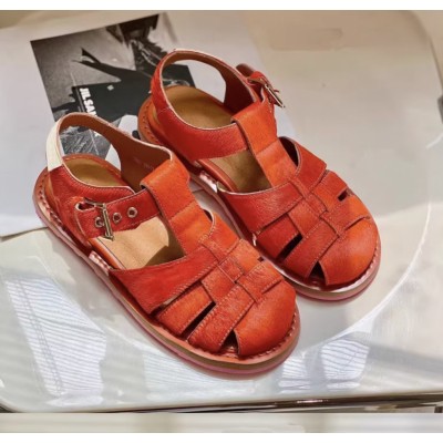 Женские натуральные модные сандалии в стиле marni - ярко оранжевые с ворсом