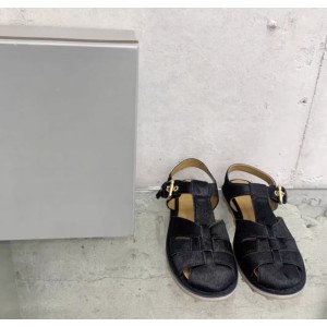 Женские топовые натуральные римские сандалии черные - в стиле marni с ворсом