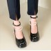 Женские праздничные туфли на квадратном каблуке с жемчугом - черные лаковые