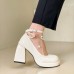 Женские праздничные туфли на квадратном каблуке с жемчугом - белые лаковые