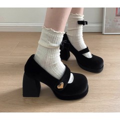 Женские вельветовые туфли на каблуке черные