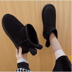 Низкие ботинки на меху - валенки с ушками черные