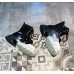 Летние женские ботинки на грубой подошве с цветочком и сеткой - двух цветные черные с белым