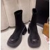 Женские черные ботинки носки на толстой подошве с грубым каблуком